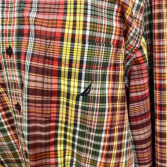 Nautica Men’s Red Green Yellow Plaid Long Sleeve Button Down Cotton Shirt SZ XL - Picture 6 of 13